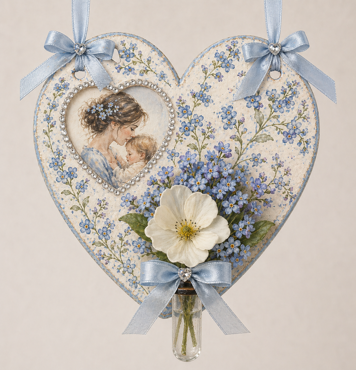A Heart Photo Frame with Bud Vase made from MDF, featuring a 7cm heart-shaped photo insert and a small bud vase