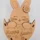 3D layered 4mm MDF Easter bunny egg basket sweet holder with slot-together design and decorative flower and egg overlays.