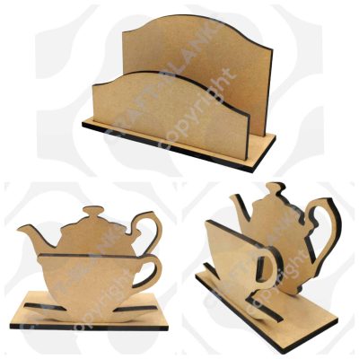Freestanding 6mm MDF letter racks in plain curved and teapot/cup designs with easy-slot assembly for DIY decorating.