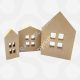 Set of three chunky 18mm freestanding MDF houses craft blanks with window cut-outs for DIY painting and home decor.