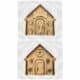 Detailed laser-cut 3D MDF pet treat house craft blanks in dog and cat designs for DIY painting and filling with treats.