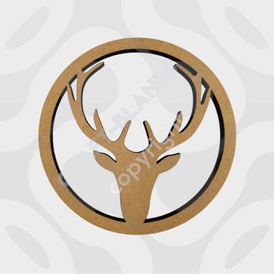 Detailed laser-cut 9mm MDF chunky stag circle craft blank for DIY wreath making and painting.