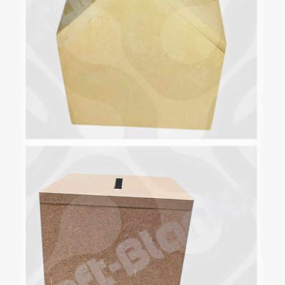 Square and house shaped MDF money box craft blanks with removable 4.2cm rubber bungs.