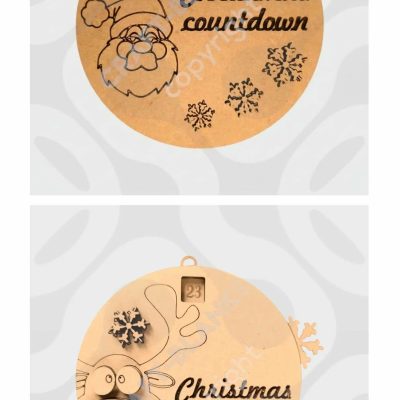Detailed laser-cut 12.5cm MDF Christmas countdown calendar craft blank with reindeer and Santa options for DIY painting.