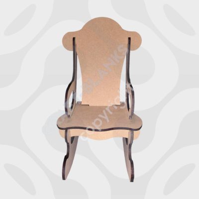 Detailed 3D MDF freestanding rocking chair craft blank in 20cm size for DIY painting and memorial decoration.