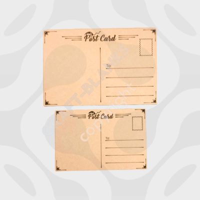 Detailed laser-cut MDF wooden postcard blanks in two sizes with deeply engraved retro layout for DIY painting.