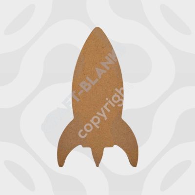 Chunky 18mm freestanding MDF rocket spaceship shape craft blank in 15cm height for DIY painting and nursery decor.