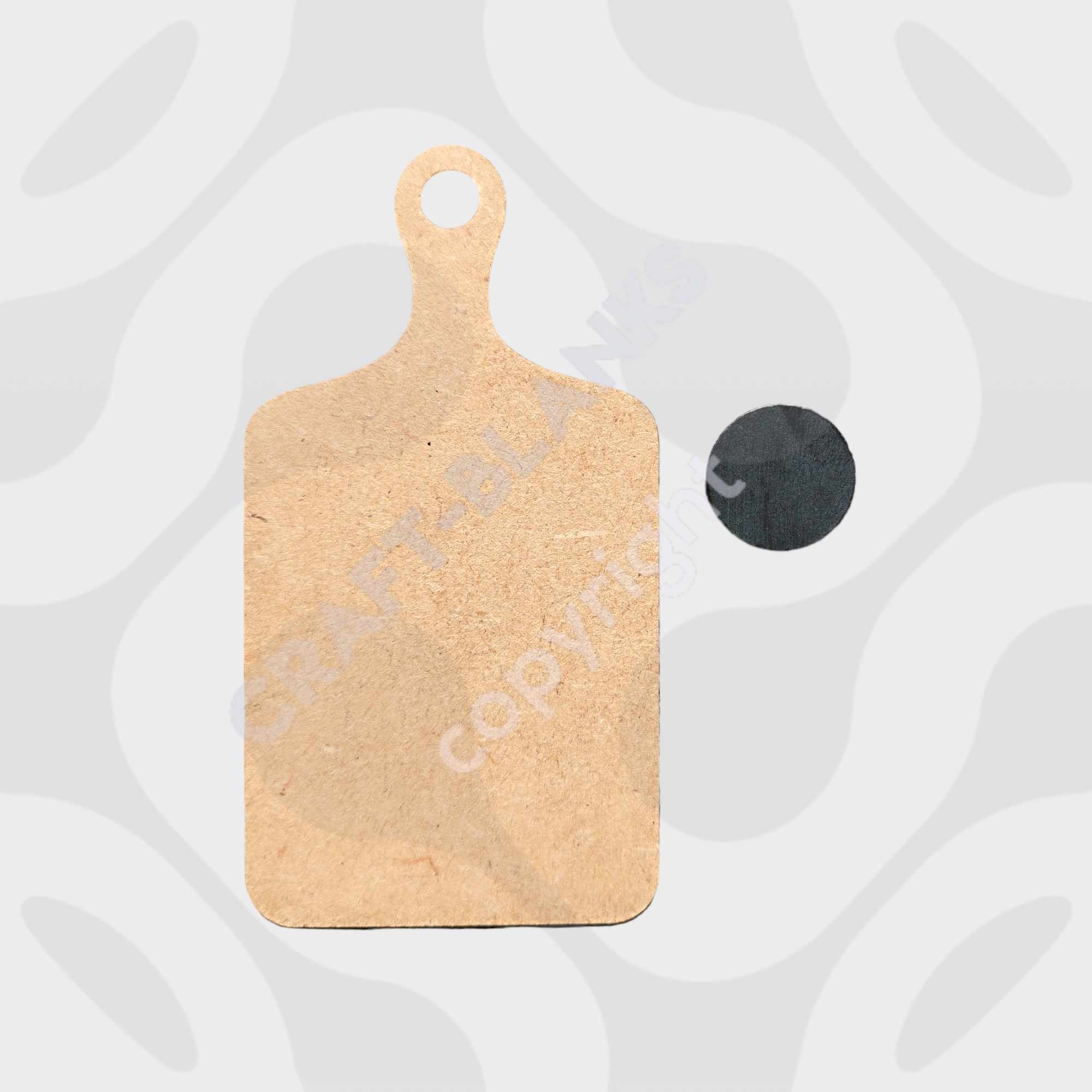 Detailed laser-cut MDF mini chopping board magnet craft blank with strong disc magnet for DIY painting.