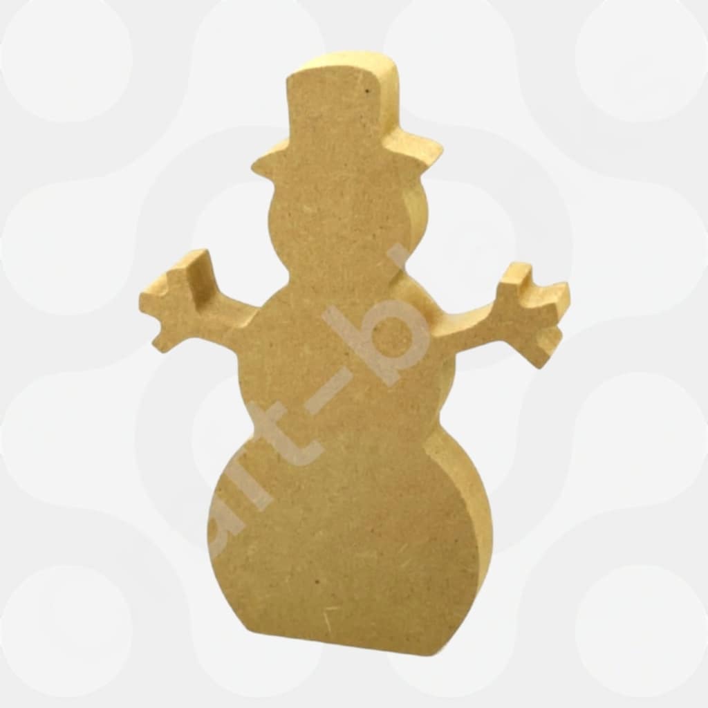 Chunky 18mm freestanding MDF snowman craft blank in 15cm height for DIY festive painting.