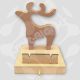 Chunky 18mm freestanding MDF reindeer stocking holder craft blank with gold hook and cracker detail for DIY painting.