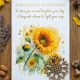Finished Pocketful of Sunshine Card kit showing the printed watercolor sunflower poem card alongside the laser-cut wooden sunflower token