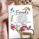 Finished Friends Floral Heart Keepsake Card showing the printed floral verse card with the laser-cut wooden friend heart token laid on top.
