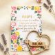 Finished Mum Heart Keepsake Card set featuring a printed floral poem card with a laser-cut wooden MUM heart token laid on top