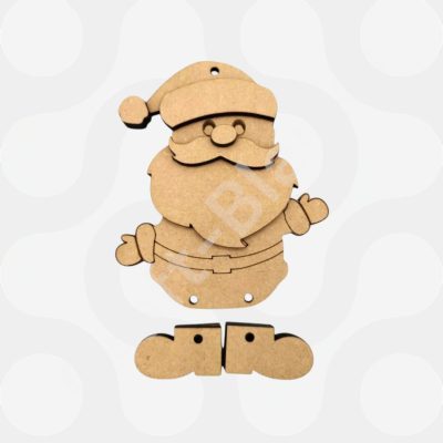Detailed layered MDF Father Christmas long legs craft blank with separate hat, beard, and feet for DIY painting.