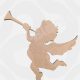 Detailed laser-cut MDF cherub craft blank playing a trumpet for DIY painting and religious decor.