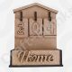 Home Sweet Home house-shaped key holder plaque in 6mm MDF with 4 metal hooks for DIY home decor.