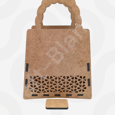 Detailed laser-cut MDF handbag craft blank floral gift box for DIY painting and decoupage.
