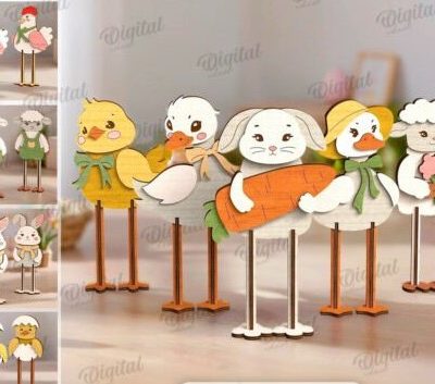 Detailed unfinished MDF animal long leg shelf sitter kit standing at 17cm for DIY painting and nursery decor.