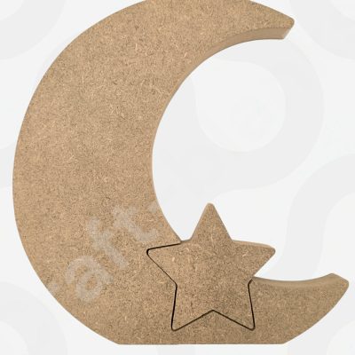 Chunky 18mm freestanding MDF moon and removable star shape craft blank in 20cm size for DIY painting and nursery decor.