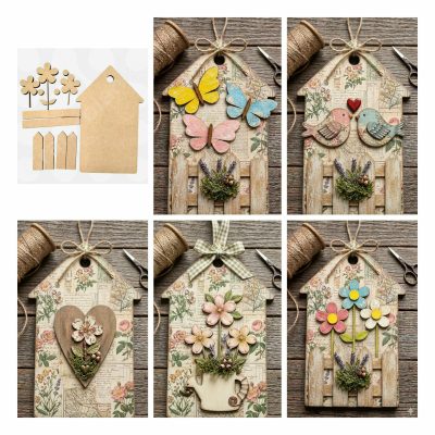 Rustic birdhouse wooden craft kits plaques 5 variations