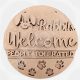 A Rabbits Welcome Hanging Layered Plaque made from 4mm MDF, featuring the text "Cats Welcome People Tolerated" and a separate peeking cat shape for a 3D effect.