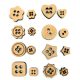 A pack of 16 different Button Embellishment Shapes including hearts, stars, and flowers, cut from 4mm thick MDF for craft projects.