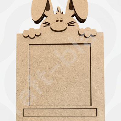 A Peeking Rabbit Notepad Holder made from 4mm MDF, featuring a 3D bunny design with recessed slots for included notepad and pencil.