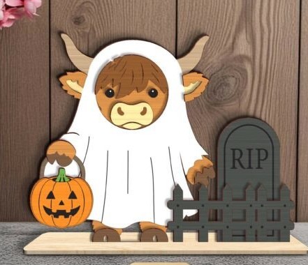 Painted Layered Highland Cow Shelf Sitter MDF craft kits in various autumn themes including witch outfits, fall foliage, and sunflowers.