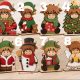 Set of 8 painted Christmas Highland Cow Shelf Sitter MDF craft blanks styled as Santa, Elf, Snowman, Angel, and Christmas tree characters standing on wood bases.