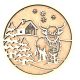 Winter Highland Cow craft Plaque showing a 20cm laser-cut frame with a Highland cow in a scarf, log cabin, and pine trees against a plain base ready to decorate